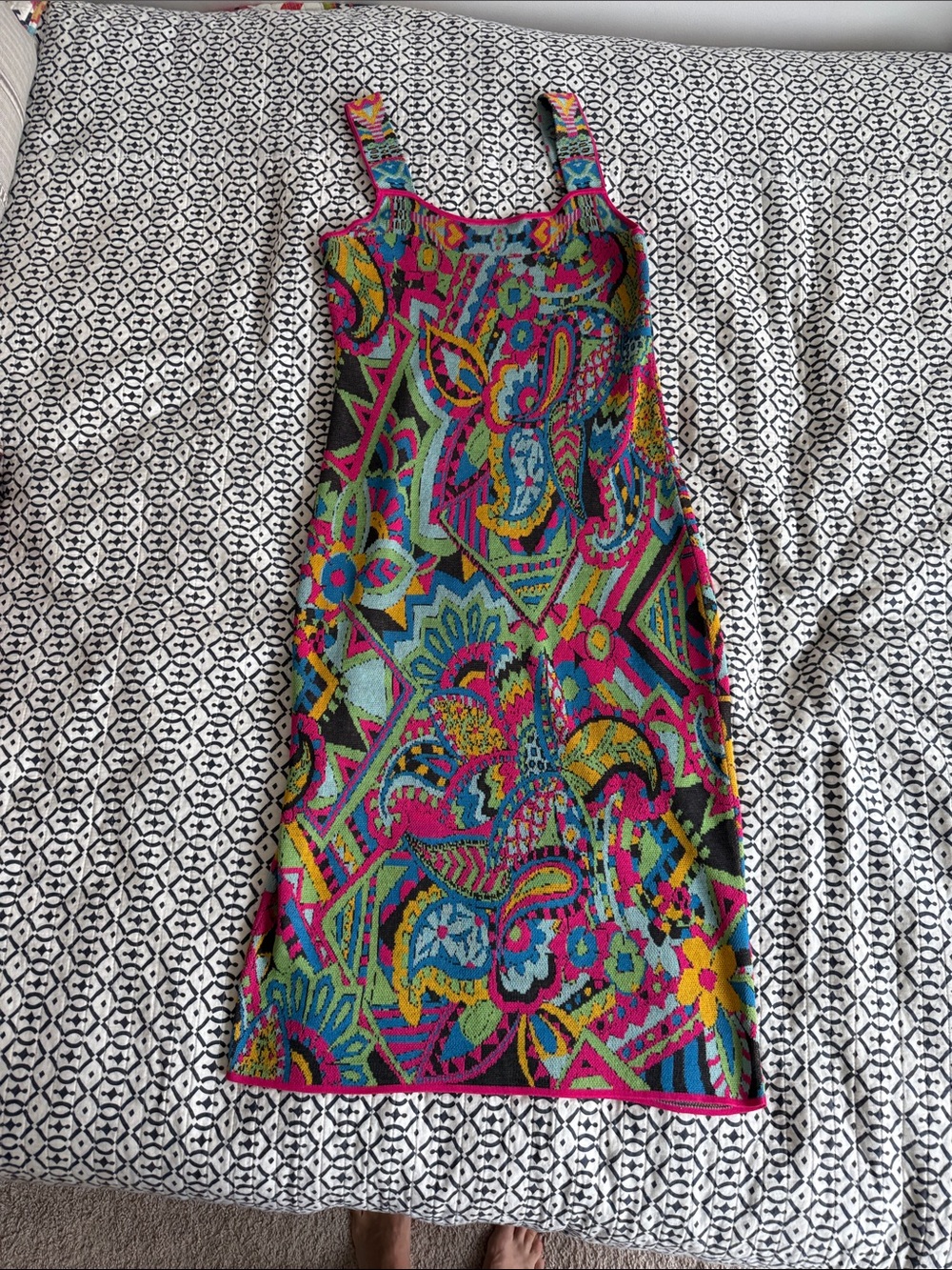 Johnny Was Multicolor Paisley Knit Midi Dress